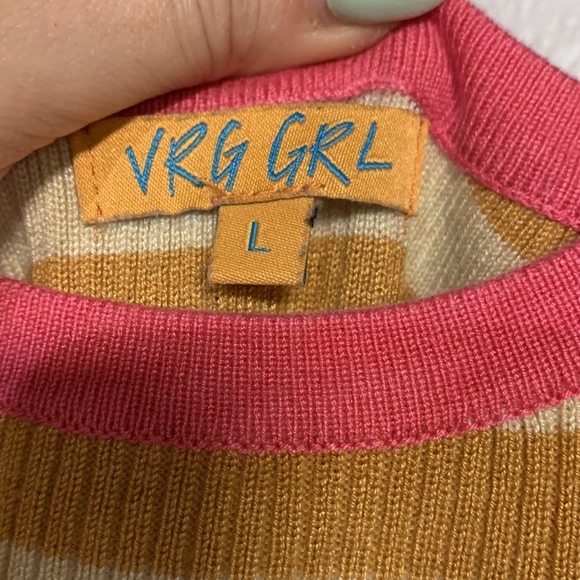 VRG GIRL MEET ME IN CAPRI KNIT MINI DRESS STRIPED PINK TAN LARGE - Picture 3 of 7